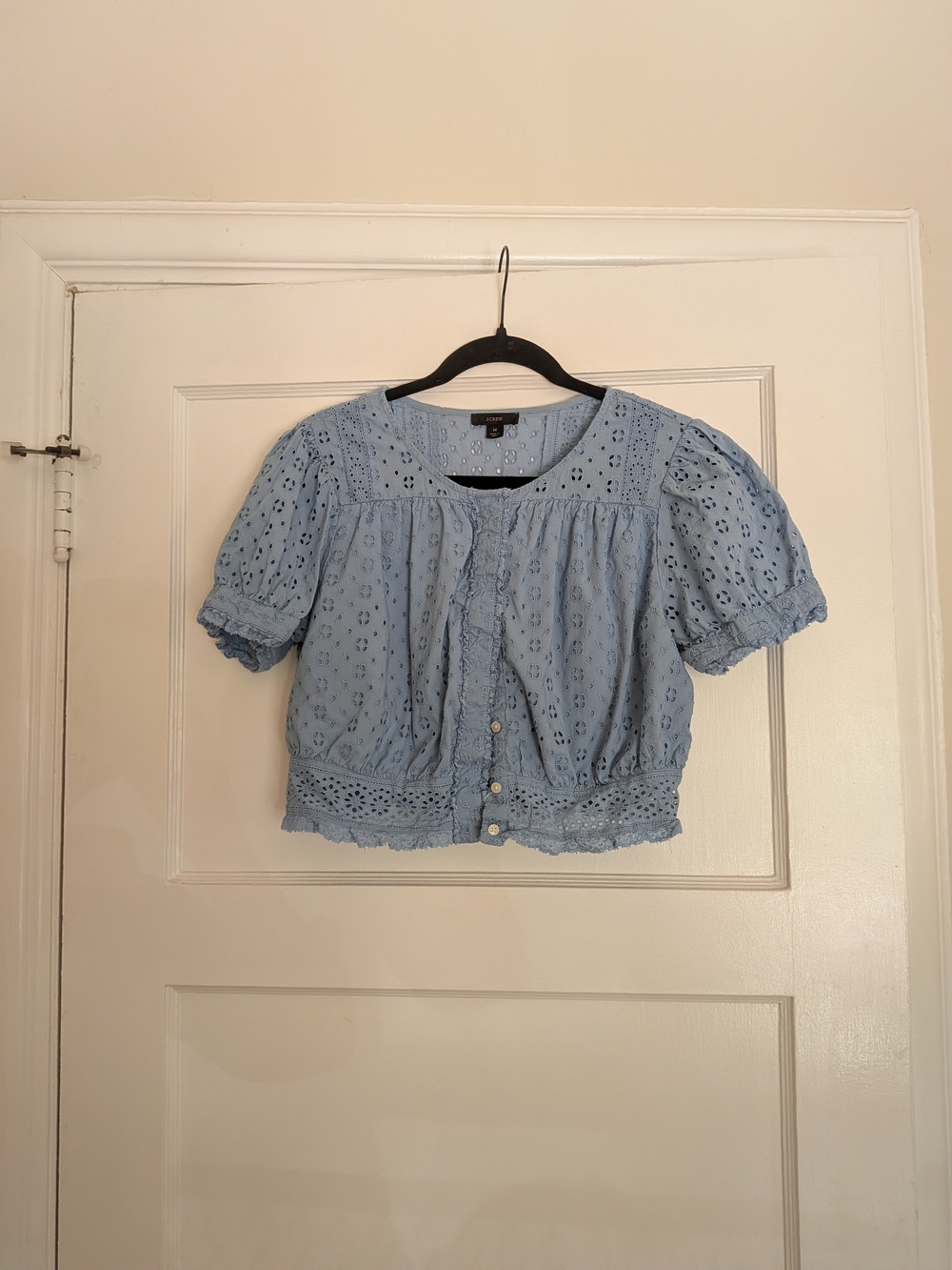 J. Crew Light Blue Eyelet Button-Front Blouse
